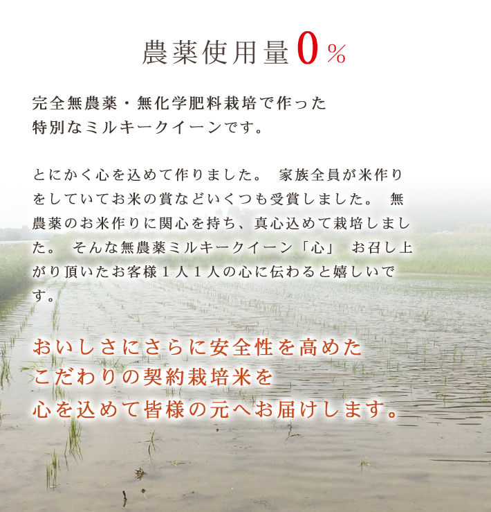無農薬米ミルキークイーン心説明